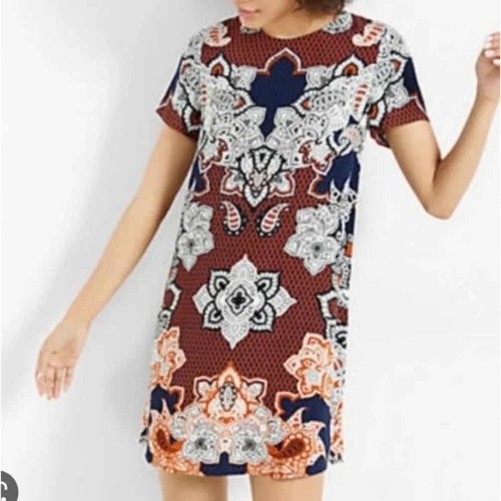 Bohemian Patterned Dress in Navy and Orange